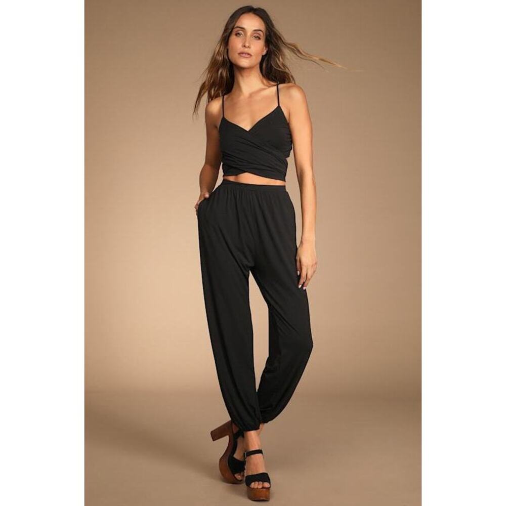 Lulus Doin' It Right Black Wrap Two-piece Jumpsuit - Size XXS